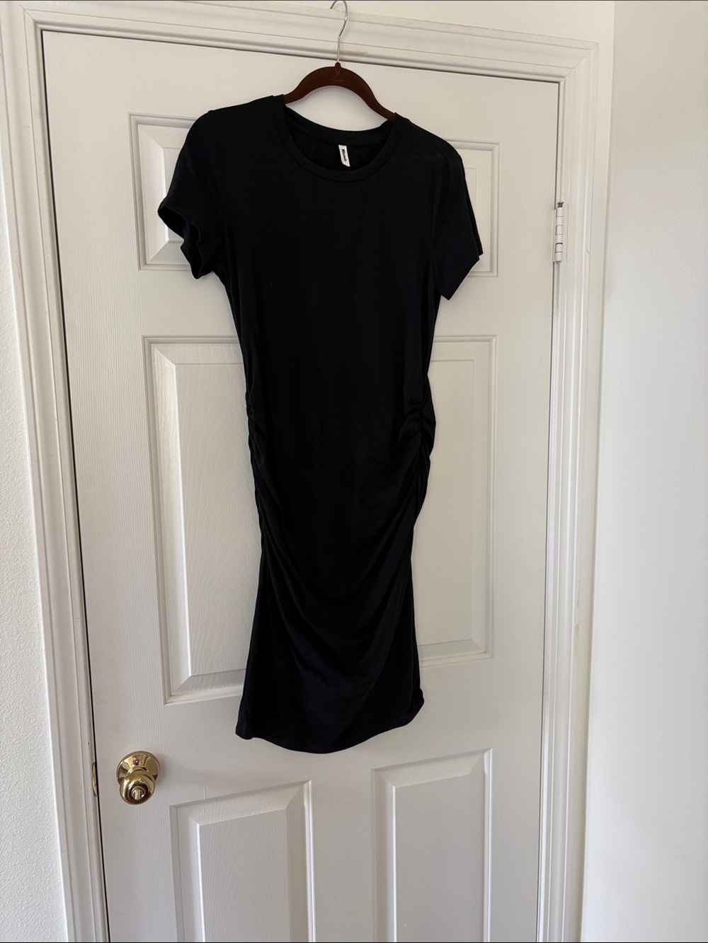 Black Ruched Side Midi Tee Dress